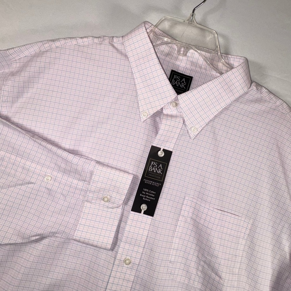 Jos. A. Bank Traveler Dress Shirt Mens 19-35 Pink Blue Check Cotton NWT